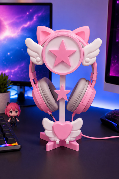 YS Print Kanatlı Kawaii Kulaklık Standı - Pembe