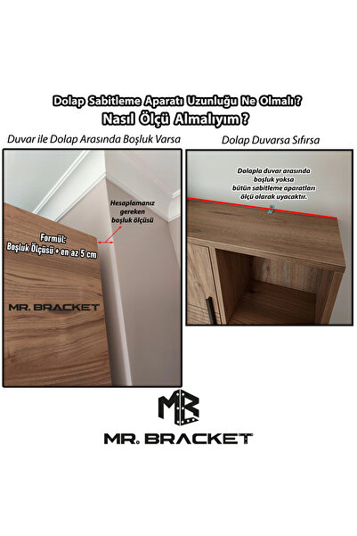 MR.BRACKET Deprem Dolap Sabitleme Aparatı Seti 5x11cm - Mobilya Gardırop Eşya Duvara Sabitleyici L Gönye Demiri