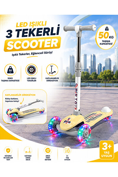 POZART GTpro Çocuk Scooter Katlanabilir 3+Yaş 3Tekerli Led Işıklı 50Kğ Kapasite