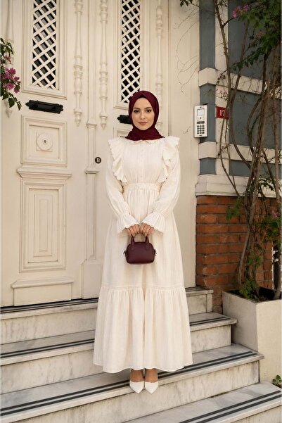 Beray 26Y93019 ELBİSE FIRFIRLI FİSTO DETAYLI BEYAZ