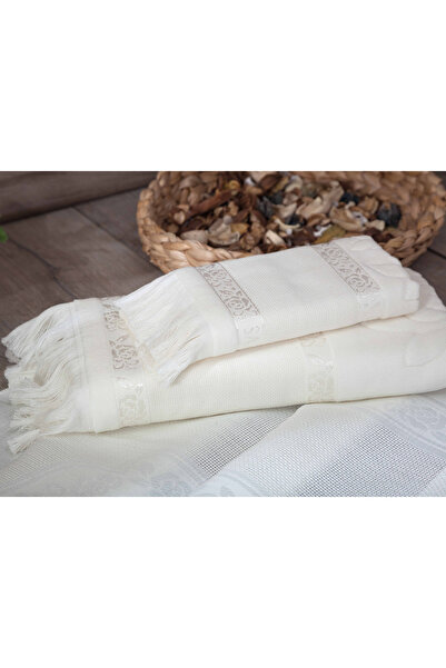 sarra 2'Lİ SARRA ETAMİN SAÇAKLI HAVLU SETİ (30x50-50x90 cm) - KREM