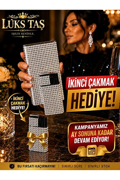 Lüks Taş Taşlı Sigara kutusu ve Çakmak ( Uzun Slim )