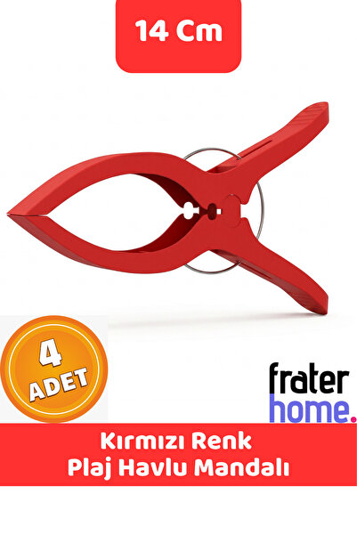 Frater Home Kırmızı 4'lü Büyük Boy (14 CM) Plaj Havlu Mandalı Plaj Havlu Tutu...