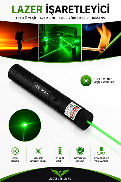 Green Laser Pointer Şarjlı Güçlü Yeşil Lazer Metal Kasa