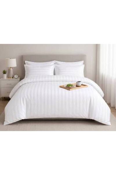 Jinan sa Hotel Quality Cotton Plain White Stripe Double Bedsheet 200X200Cm 7P...