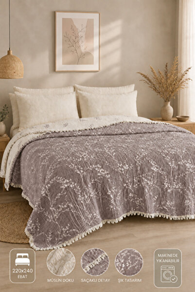 VERONİCA LİNE Muslin Bedspread Pike 220X240 – 100% Cotton, Bohemian Tasseled ...