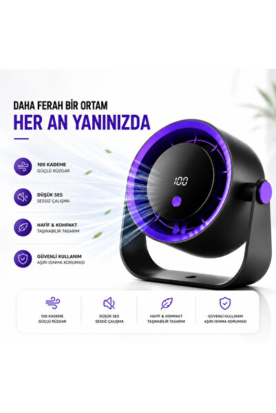 TARÇIN Turbo Güçlü Masaüstü Vantilatör | 100 Kademeli Dijital Ekranlı, Zaman ...