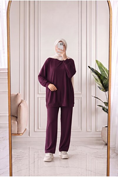 BENAHOLL Pera Oversize Pike Pantolonlu Takım-NL845 Mürdüm