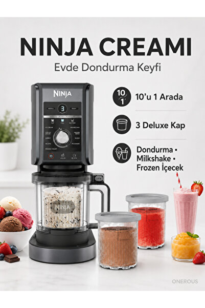 NINJA CREAMi Deluxe Premium Dondurma ve Frozen Makinesi 2 Hazneli Gelato Sorb...