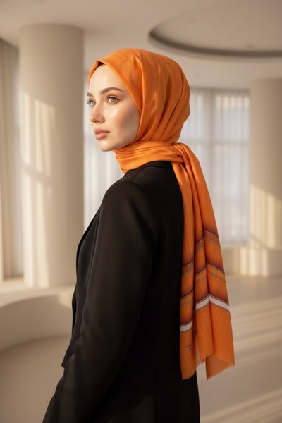 Vissona %100 Saf İpek Şal İnce Saten Vual Dokuma Doku Desenli 90x210 Şal