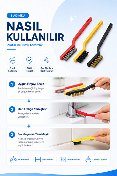 MAROKEN İnce Temizlik Fırçası Mutfak Lavabo Fayans Derz Temizleyici Kazıyıcı Toz Alma Püskülü Mop
