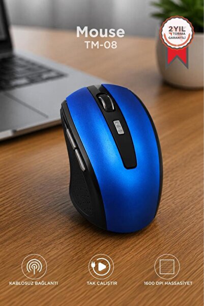 Torima Mouse Yan Tuşlu Optik Kablosuz Fare TM08 Mavi