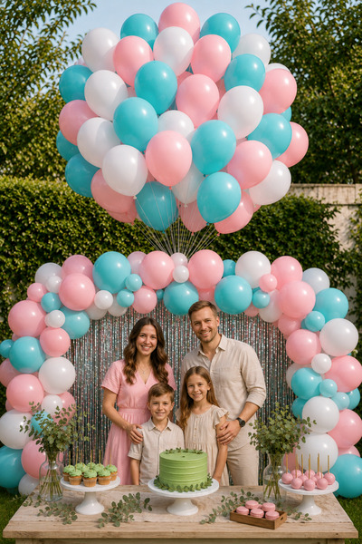 Parti dolabı Mint Yeşili , Pembe , Beyaz , Pastel Doğum Günü Balon Zinciri Sü...
