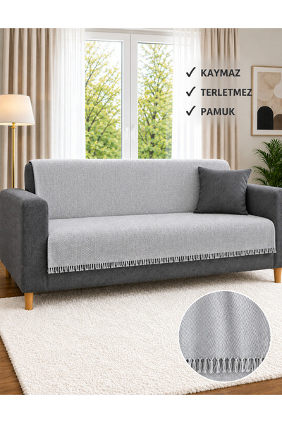 SEVHOME CONCEPT %100 Pamuk Kaymaz-Terletmez Koltuk Örtüsü-Koltuk Şalı Üçlü ve...