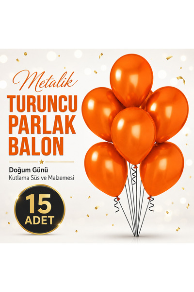 Renkli Party 15 Pieces Metallic Orange Shiny Balloons Birthday Party Celebrat...