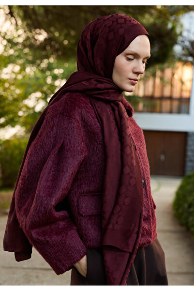 Freshscarfs Oslo Pamuk Floş Jakarlı Şal Bordo
