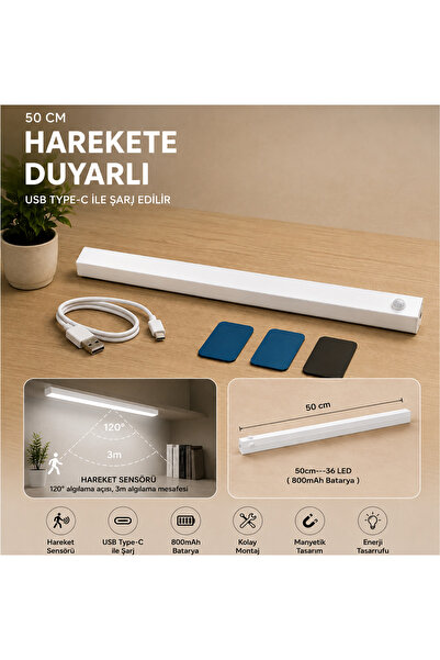 Plaka53 Shop 50 cm Harekete Duyarlı Şarjlı Edilebilir Mıknatıslı Çok Amaçlı B...