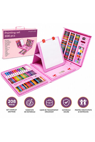 Maaleo Set de pictură pentru copii, artistic, din plastic, creioane colorate într-o cutie cu 208 piese