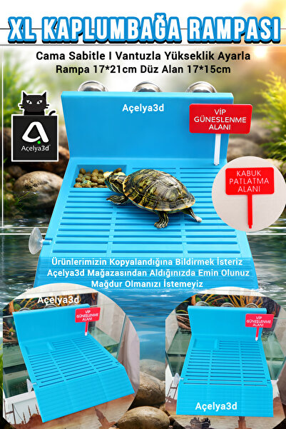 açelya3d XL Kaplumbağa Rampası Vantuzlu Cama Sabit Akvaryum – Yemlikli Kaymaz...