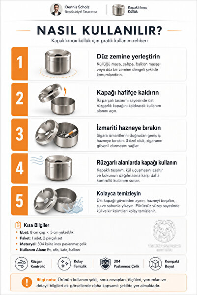 Transformacion Inox Paslanmaz Çelik Küllük – 8 x 5 cm | Modern, Hijyenik ve Dayanıklı Tasarım 722189