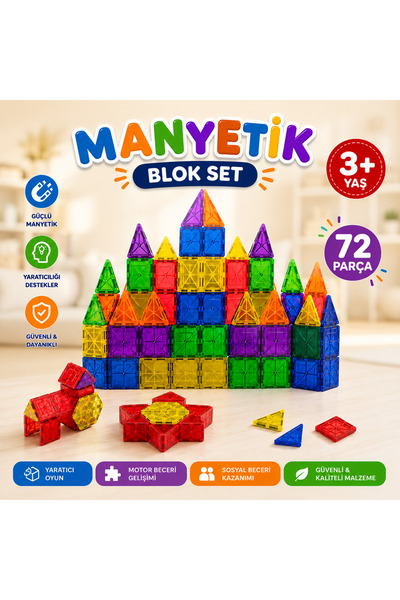 EBA HOME 72 Parça Manyetik Yapı Blokları Original - Mıknatıslı Manyetik Blokl...
