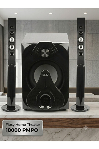 flexy نظام مسرح منزلي 2.1، 18000 PMPO، بلوتوث، دولبي، LED، USB، FM، جهاز تحكم...