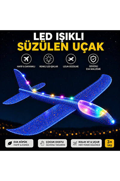 E-Deniz Ticaret Elden Fırlatma Mavi Boydan Ledli Köpük Uçak