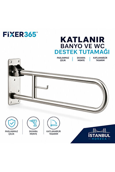 Fixer365 Yaşlı Hasta Engelli Paslanmaz Hareketli Mafsallı WC Kağıtlıklı Kloze...