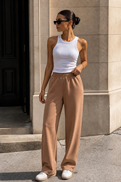 Seeh Pantaloni lungi de bază pentru femei, cu croială largă și talie elastică...