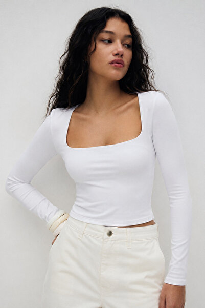 Seeh White Square Collar Long Sleeve Women's Body Sh206