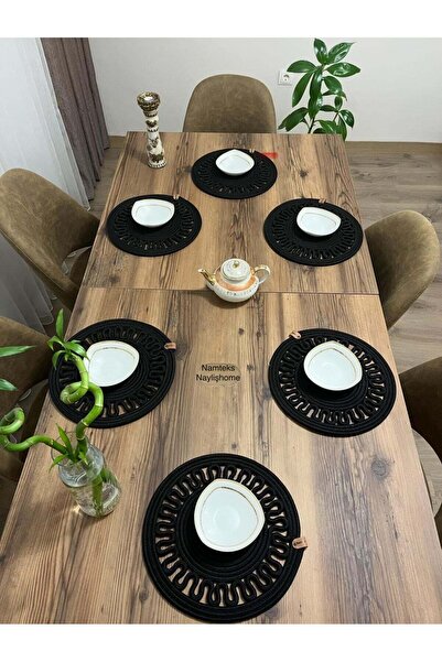 Namteks 6 قطع 33x33 جوت، خدمة أمريكية، مفرش طاولة، هدية زينة، مع حصى حصى