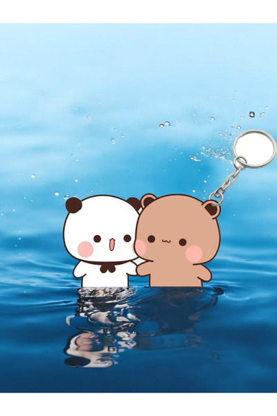 ADA 3D Şaşkın el ele Dudu Bubu Panda Ayıcık Çift Anahtarlık Sevgiliye Özel He...