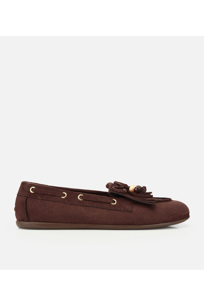 Hotiç Kadın Kahverengi Süet Fiyonk Detaylı Bağcıklı Loafer