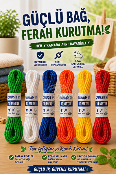 garaccu Naylon Çamaşır Kurutma İpi 10 Metre Çok Amaçlı İp 1 Adet