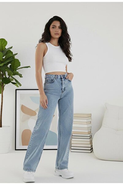 Trn JNS Linda 90's Snow Wash Blue Lycra Super High Waist Loose Jeans Palazzo ...