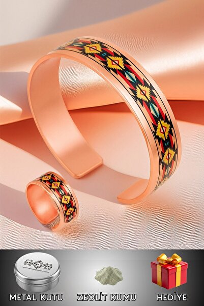 OSMANLI GÜMÜŞ Women's Copper Bracelet Ring Set - Daria Model Special Edition ...