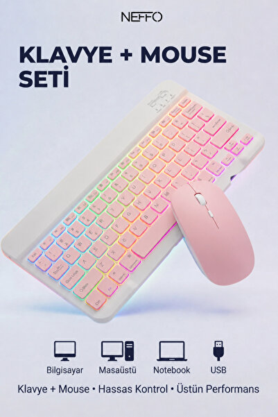 NEFFO Kablosuz Bluetooth Klavye Mouse Seti – Şarj Edilebilir