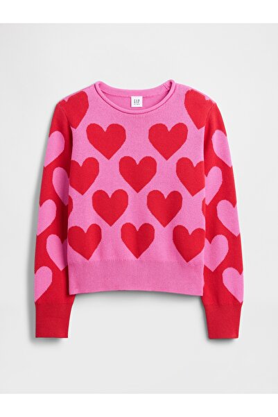 GAP Kız Çocuk Pembe Relaxed Roll-Neck Kazak