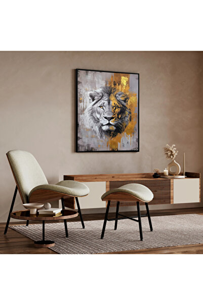 MallDeco Tablou Canvas, Leu Abstract, Pictat Manual, cu Ramă PS