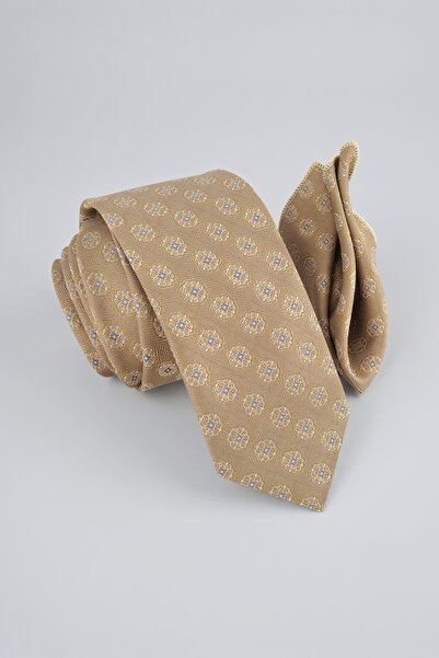 Milleniva Mosaic Patterned Gold Tie & Handkerchief