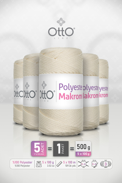 Otto Polyester Macrame - Ecru - 5-Pack - 2Mm/100Gr/100M - Supla, Accessory an...