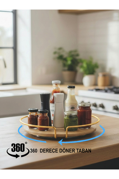 EVSTYLE 360 Degree Rotating Bamboo Kitchen and Cabinet Organizer - Gold 25 cm