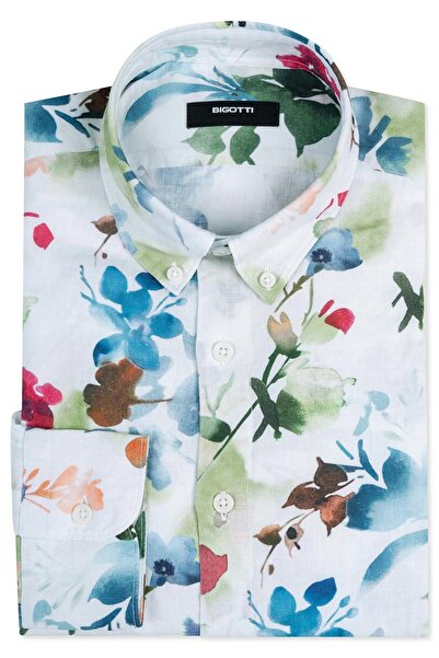 Bigotti Camasa din in slim Alba print floral
