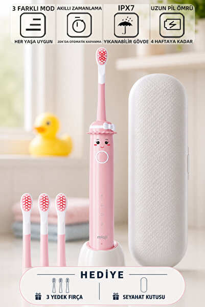 Mioji Oral B2 Kids Care Şarj Edilebilir Çocuk Diş Fırçası Pembe + 3 Yedek Baş...