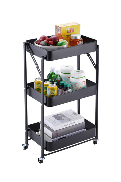 Lawazim Folding Trolley No Handrail Style - 3 Layer Carbon Steel Rolling Stor...