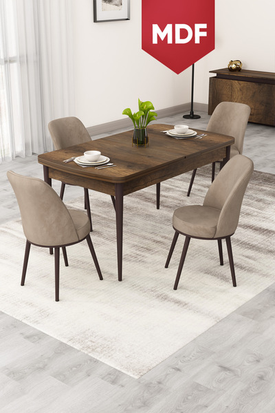 Canisa Rax Serisi Açılabilir MDF 80x132 Barok Ahşap Desen Yemek Odası Takımı ...