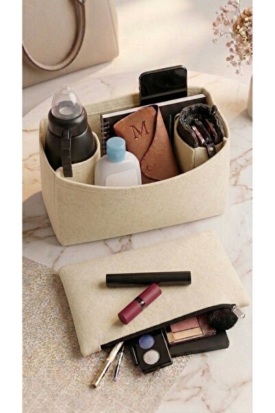 MARJİNAL W CLUB Long Medium Yandan Clutch Cantali Organizer Krem ( Ekru ) Renk