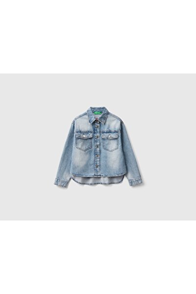 United Colors of Benetton Girls' Classic Denim Shirt with Buttons and Long Sl...
