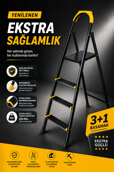 LAVİNGER Ze Hardy 3+1 Basamaklı Özel Tasarım Hafif Merdiven (Kaymaz Papuçlu) ...