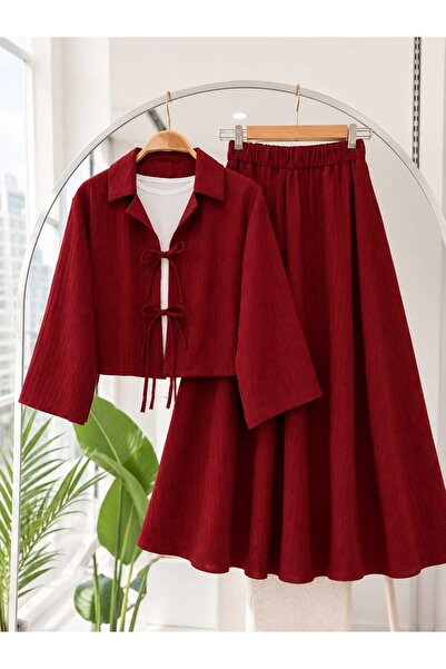 MODA VEDAT Set de fustă cu fundă în față pentru femei -0475